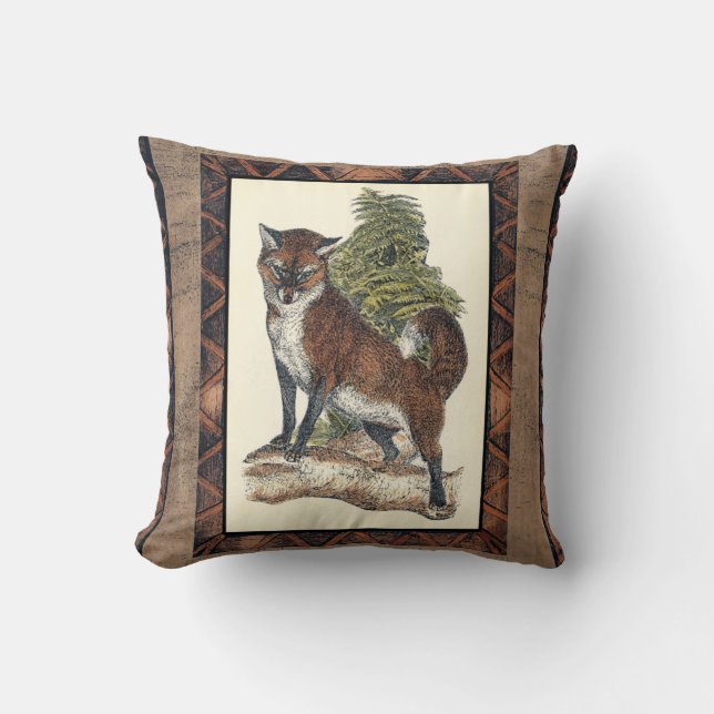Rustic Fox Stepping on a Tree Trunk Cushion (Front)