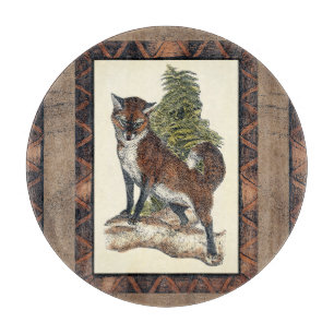Rustic Fox Stepping on a Tree Trunk Cutting Board
