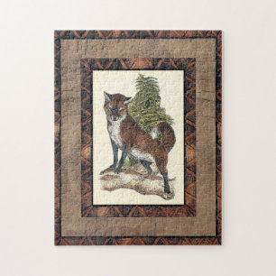 Rustic Fox Stepping on a Tree Trunk Jigsaw Puzzle