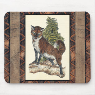 Rustic Fox Stepping on a Tree Trunk Mouse Mat