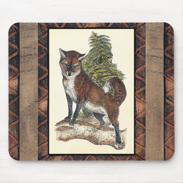 Rustic Fox Stepping on a Tree Trunk Mouse Mat (Front)