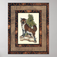 Rustic Fox Stepping on a Tree Trunk