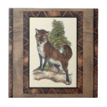 Rustic Fox Stepping on a Tree Trunk Tile<br><div class="desc">This rustic print illustrates a fox in front of a pine tree. The colours are in the soft pastel range and the framing of the picture has traditional motives in the brown gama. This designs would be a perfect addition to your country house decoration.</div>