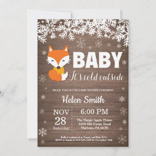Rustic Fox Winter Baby Shower Invitation