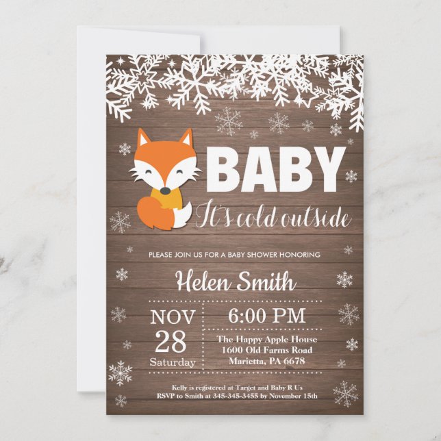 Rustic Fox Winter Baby Shower Invitation (Front)