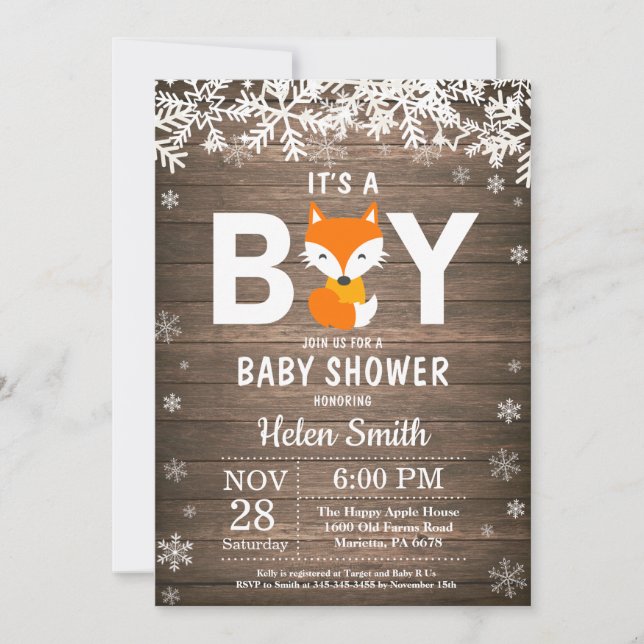 Rustic Fox Winter Boy Baby Shower Invitation (Front)