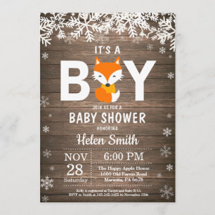 Rustic Fox Winter Boy Baby Shower Invitation