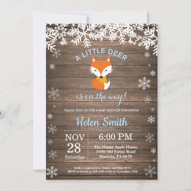 Rustic Fox Winter Boy Baby Shower Invitation (Front)