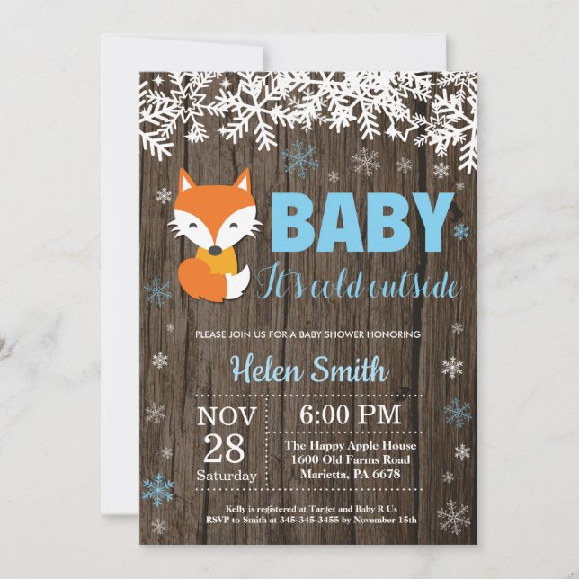 Rustic Fox Winter Boy Baby Shower Invitation (Front)
