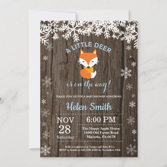 Rustic Fox Winter Boy Baby Shower Invitation (Front)