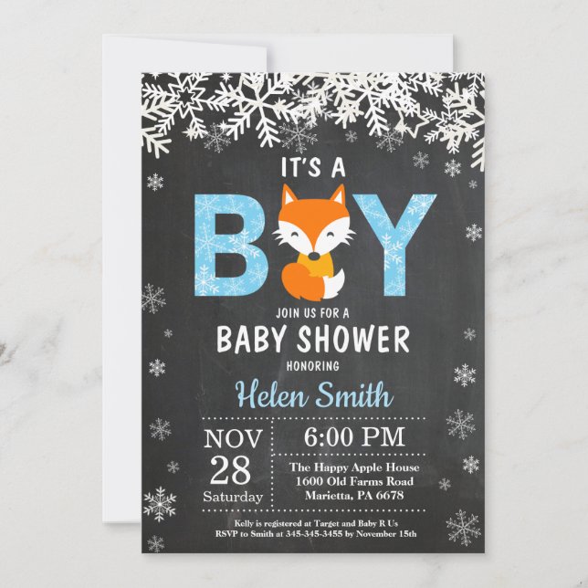 Rustic Fox Winter Boy Baby Shower Invitation (Front)