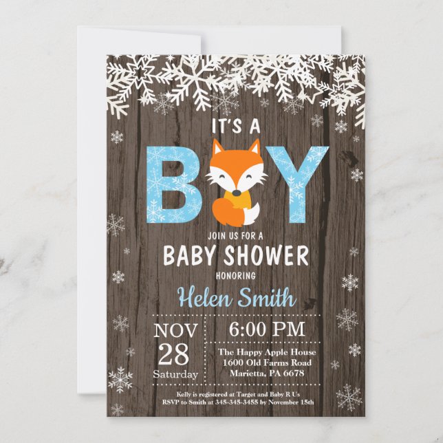 Rustic Fox Winter Boy Baby Shower Invitation (Front)