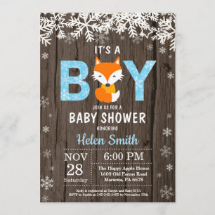 Rustic Fox Winter Boy Baby Shower Invitation