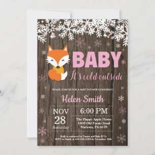 Rustic Fox Winter Girl Baby Shower Invitation