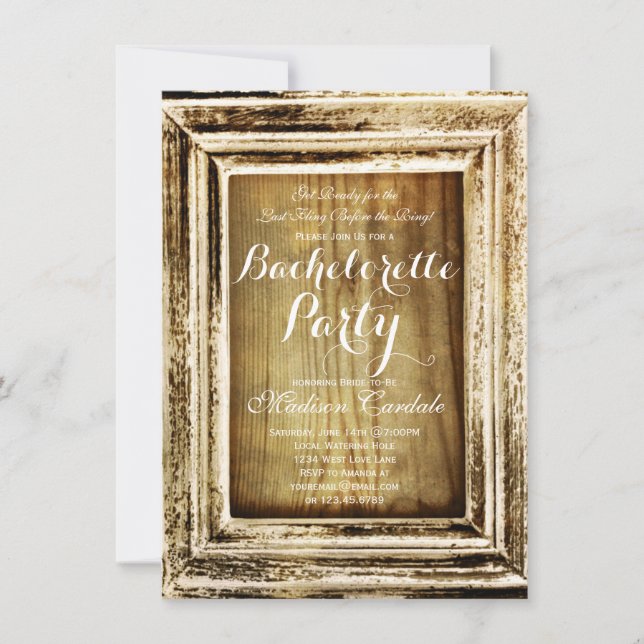 Rustic Frame Barn Wood Bachelorette Party Invites (Front)