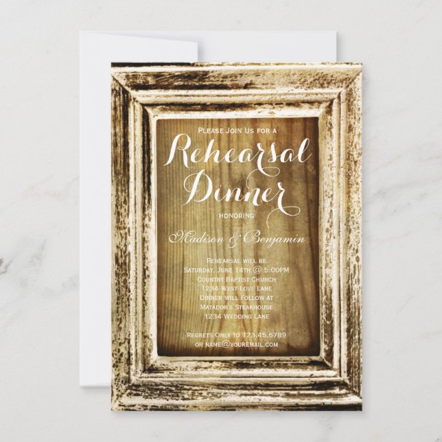 Rustic Frame Barn Wood Rehearsal Dinner Invitation (Front)