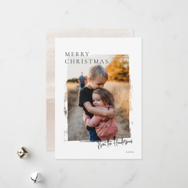 Rustic Frame Modern Holiday Photo Card (Front/Back In Situ)