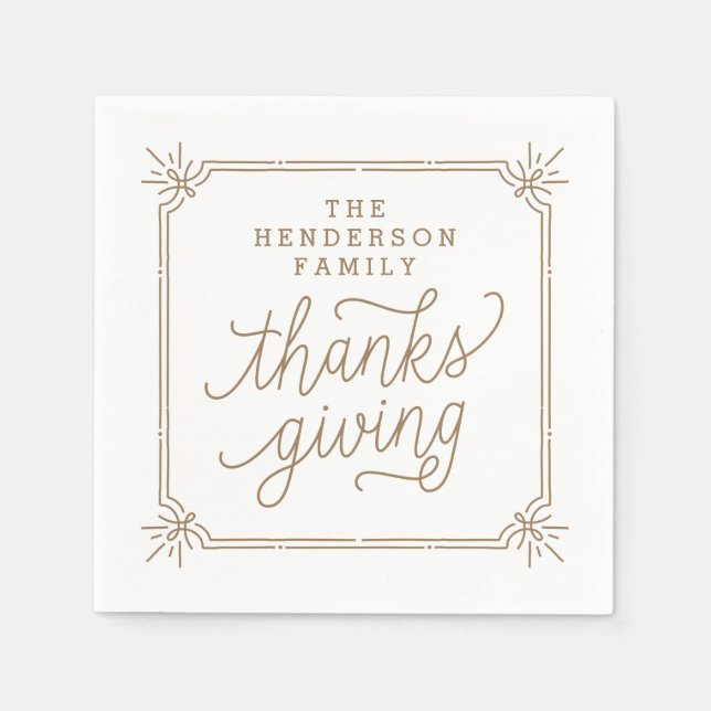Rustic Frame Personalised Family Thanksgiving Napkin (Front)