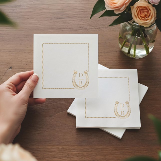 Rustic Frame Western Horseshoe Monogram Wedding Foil Napkins (Rustic Frame Western Horseshoe Monogram Wedding Foil Napkins)