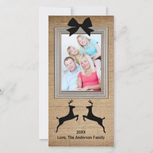 Rustic Framed Burlap Reindeer - Photo Card