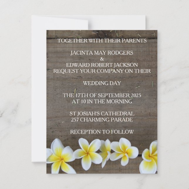 Rustic Frangipani / Plumeria Beach Wedding Invites (Front)