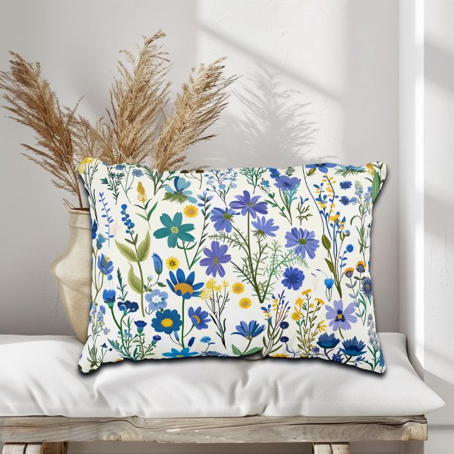 Rustic French Blue Garden Wildflowers Decorative Cushion (Creator Uploaded)