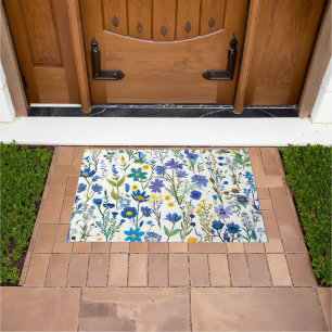 Rustic French Blue Garden Wildflowers Doormat