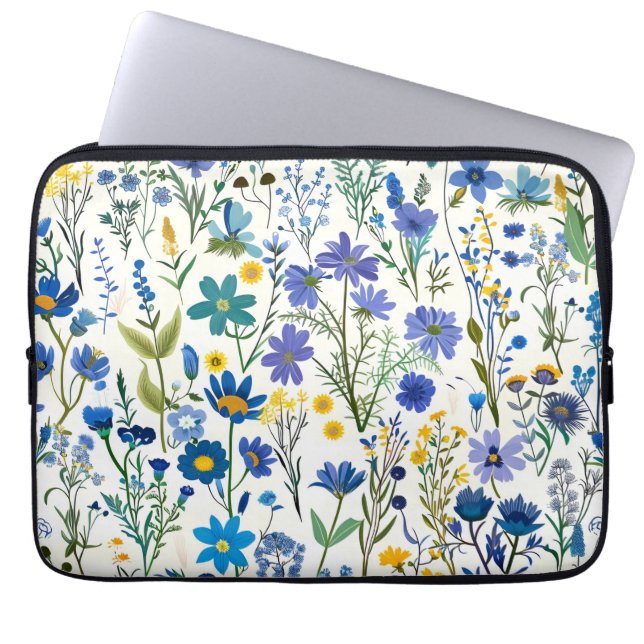 Rustic French Blue Garden Wildflowers Laptop Sleeve (Front)