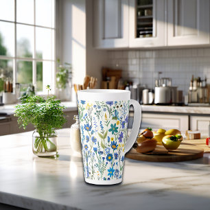 Rustic French Blue Garden Wildflowers Latte Mug