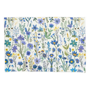 Rustic French Blue Garden Wildflowers Pillowcase