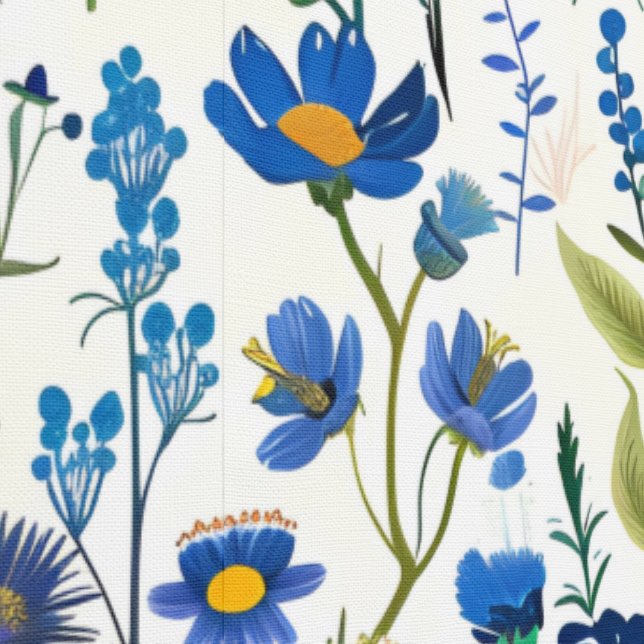 Rustic French Blue Garden Wildflowers Wallpaper (Seam)