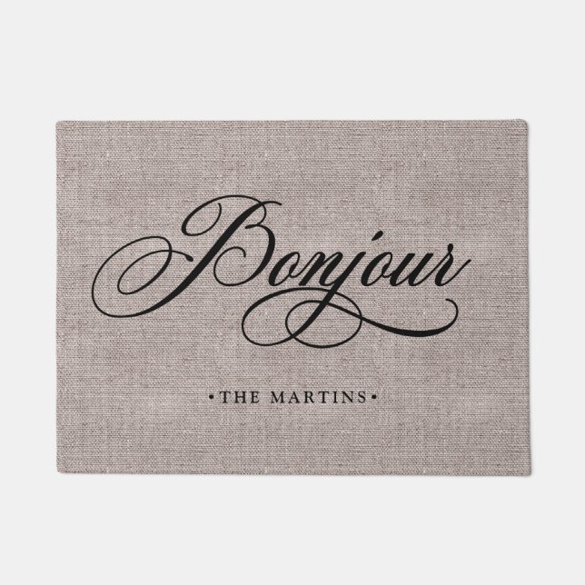 Rustic French Burlap Linen Look | Bonjour Doormat (Front)