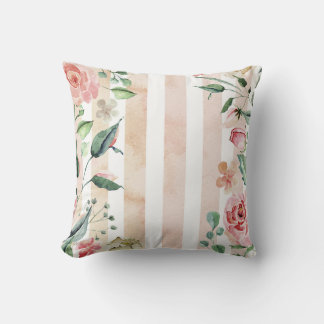 Rustic, french, candy pink striped floral cushion