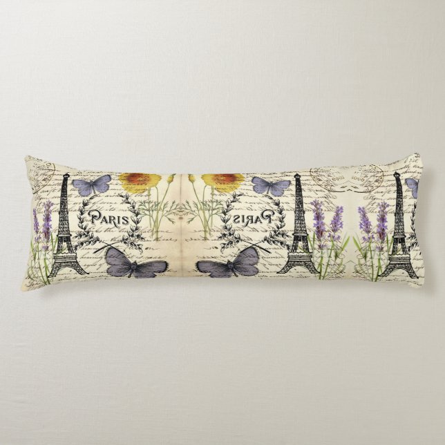 rustic french country scripts paris eiffel tower body cushion (Front)