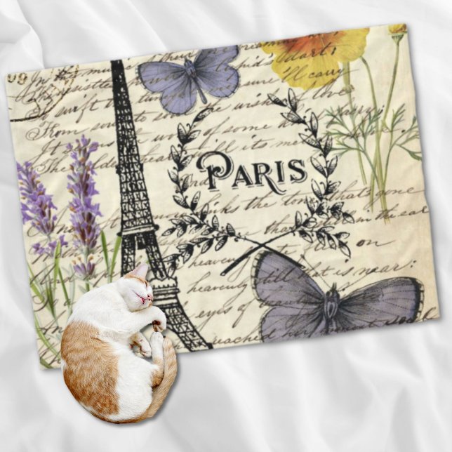 rustic french country scripts paris eiffel tower fleece blanket (rustic french country scripts paris eiffel tower fleece blanket)