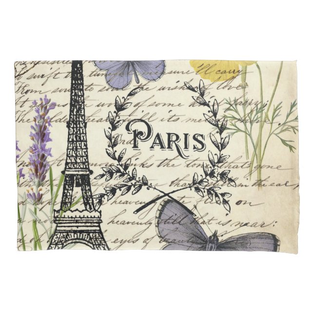 rustic french country scripts paris eiffel tower pillowcase (Front-Left)