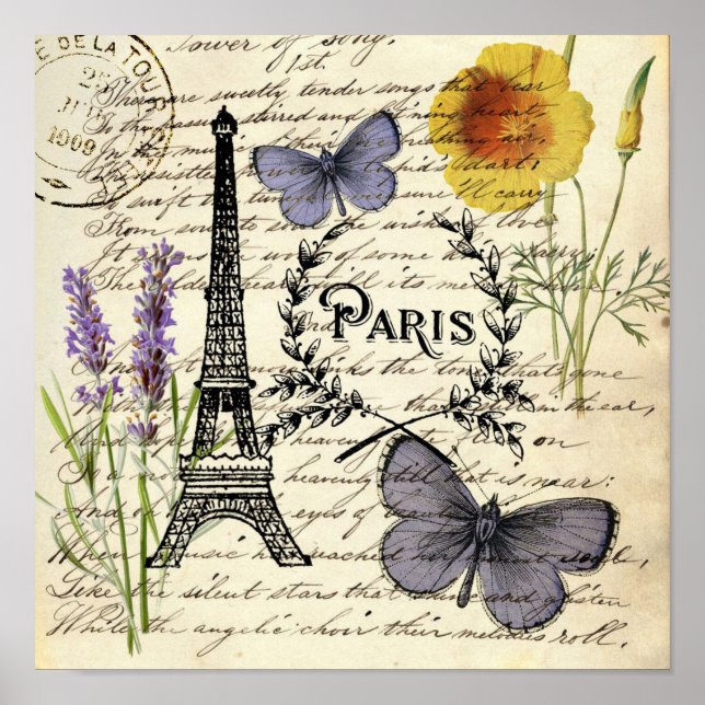 rustic french country scripts paris eiffel tower poster (Front)