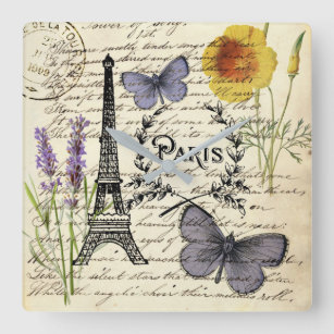 rustic french country scripts paris eiffel tower square wall clock