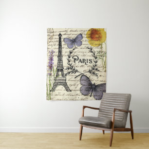 rustic french country scripts paris eiffel tower tapestry