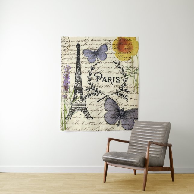 rustic french country scripts paris eiffel tower tapestry (In Situ)
