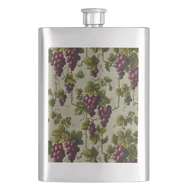 Rustic French Country Vineyard Grapevine Art Hip Flask (Front)