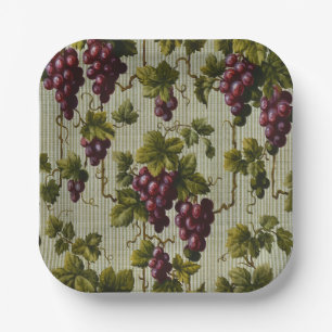 Rustic French Country Vineyard Grapevine Art Paper Plate