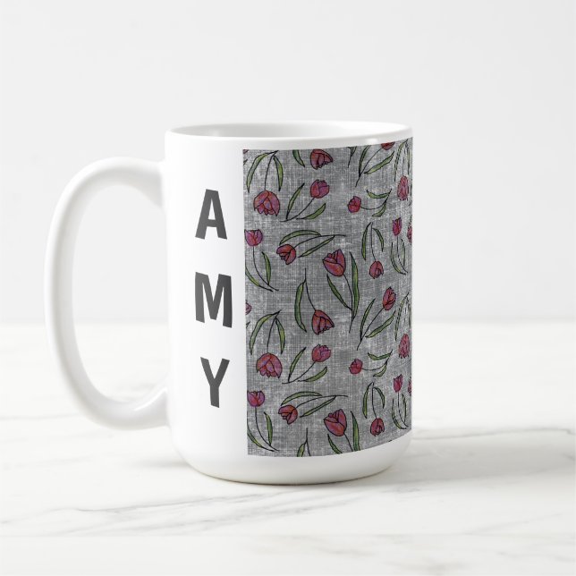 Rustic French Linen Tulip Pattern: Mug Cup  (Left)