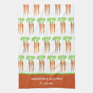 Rustic French Personalised Watercolor Carrots Tea Towel