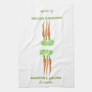 Rustic French Personalised Watercolor Carrots Tea Towel