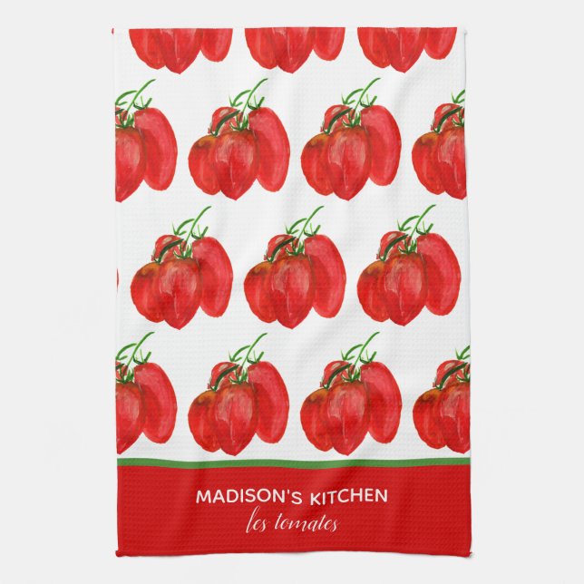 Rustic French Personalised Watercolor Tomatoes Tea Towel (Vertical)