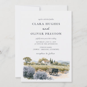 Rustic French Provence Vineyard Mas Wedding Invitation