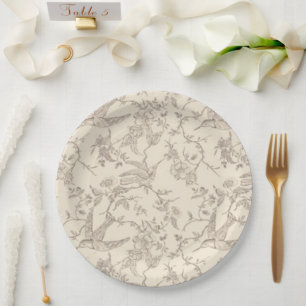 Rustic French Toile Floral Paper Plates 