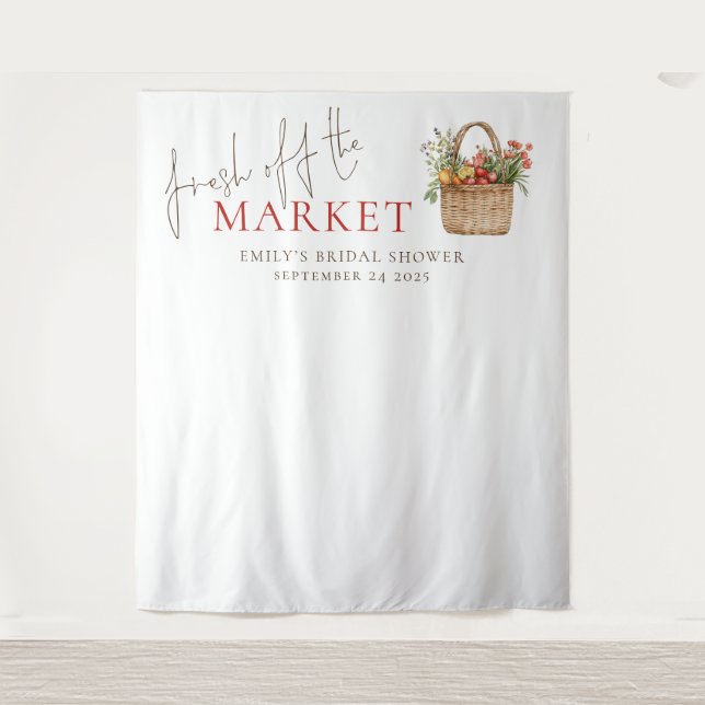 Rustic Fresh off the Market Bridal Shower Backdrop Tapestry (Front)