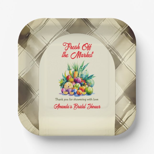 Rustic Fresh Off the Market Fruit Bridal Shower Paper Plate (Front)